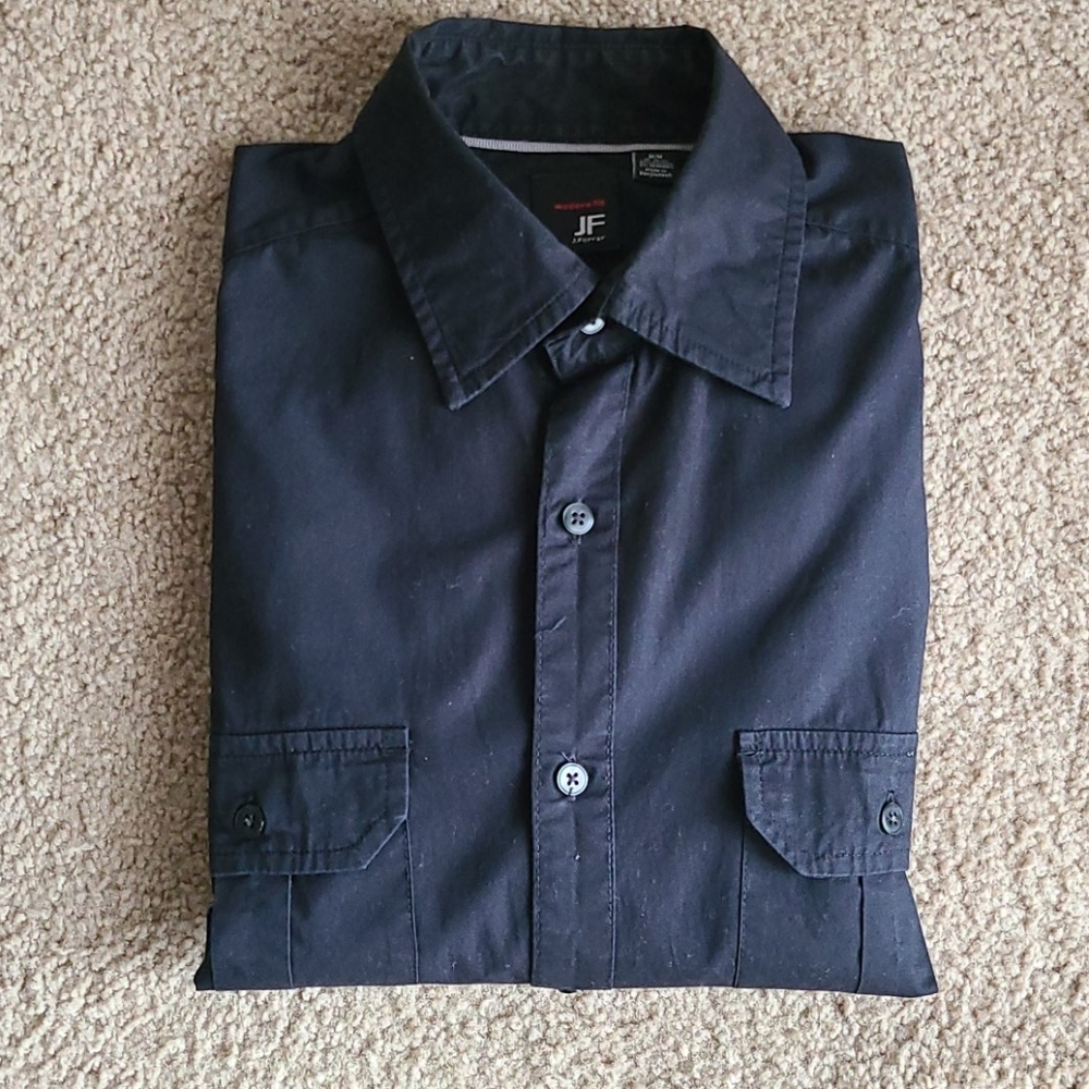 JF J. Ferrar Casual Black Button Down Shirt